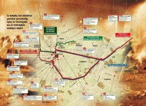* Eικονική παράσταση των σημείων των δολοφονιών πάνω σε έναν χάρτη του κέντρου της Αθήνας